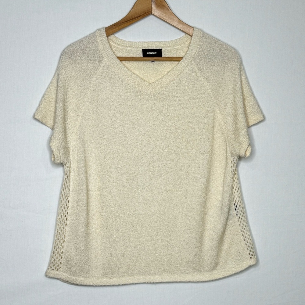 Monrow Cream Short Sleeve Knit Top